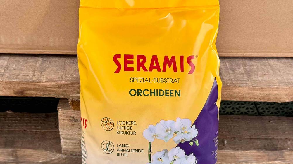 Orchideengranulat getestet: Nahaufnahme der Verpackung mit Logo und Artikelbezeichnung.