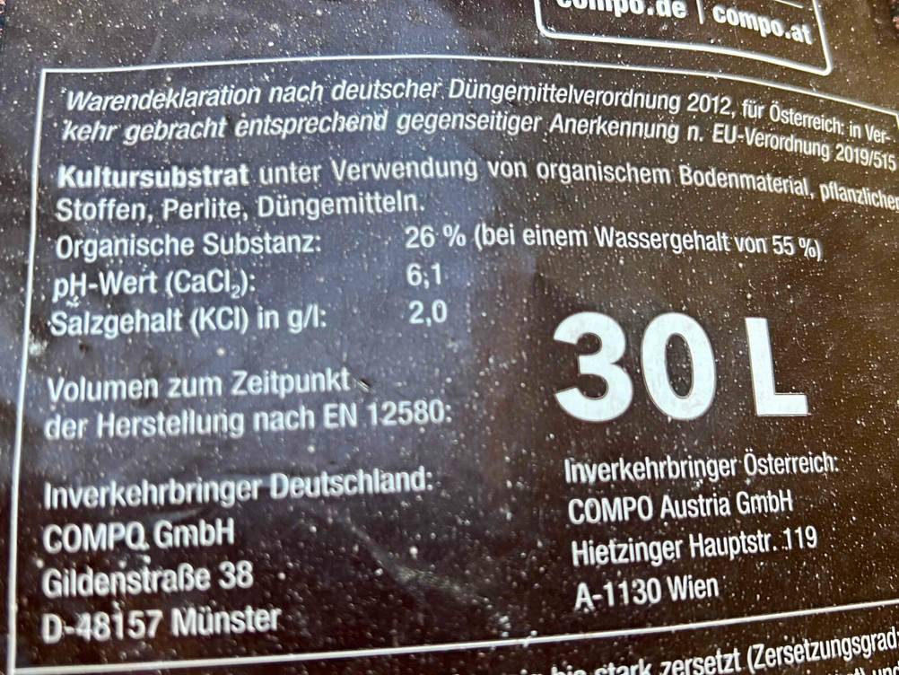 Palmenerde getestet: Nahaufnahme des Aufdrucks zur Inhaltsangabe.