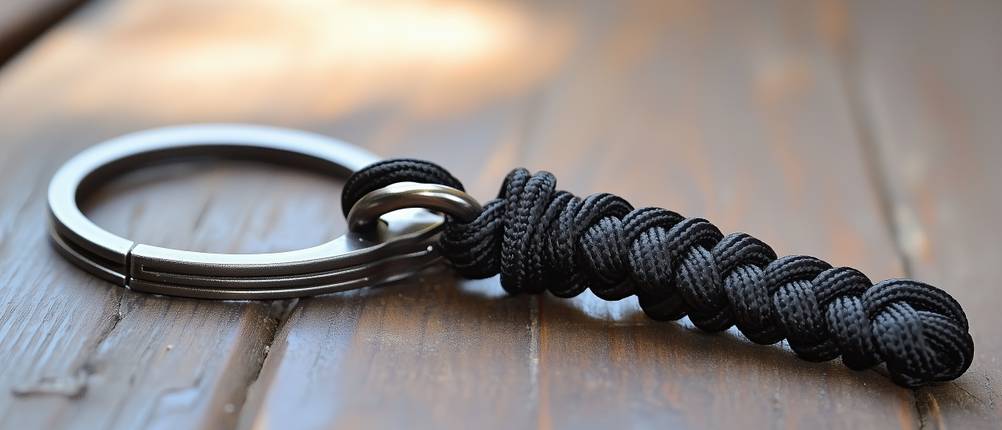 Paracord-Test: Ein schwarzes Paracord-Schlüsselband.