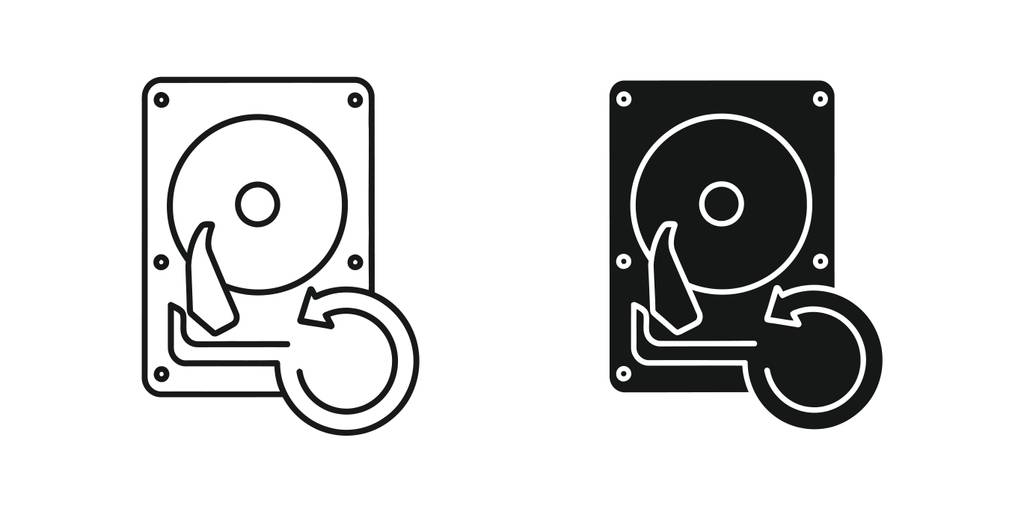 Grafische Darstellung von zwei Festplatten – jeweils weiß und schwarz – nebeneinander.