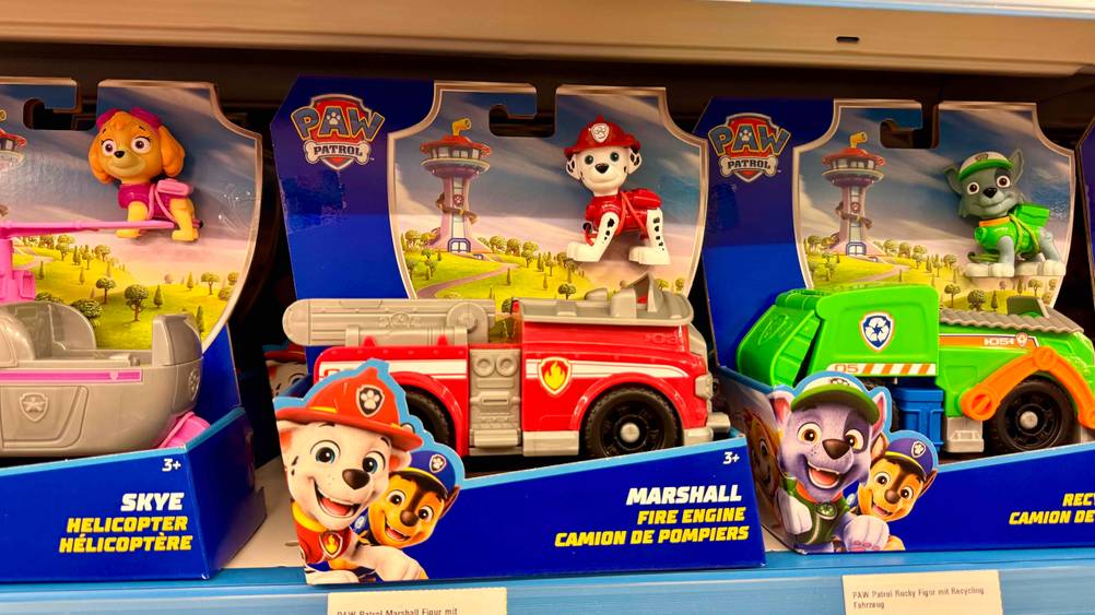 Das getestete Paw-Patrol-Spielzeug in einem Verkaufsregal.