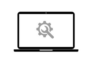 Test von PC-Tuning-Softwares: Grafische Darstellung eines Laptops mit eine Einstellungs-Icon auf dem Display.