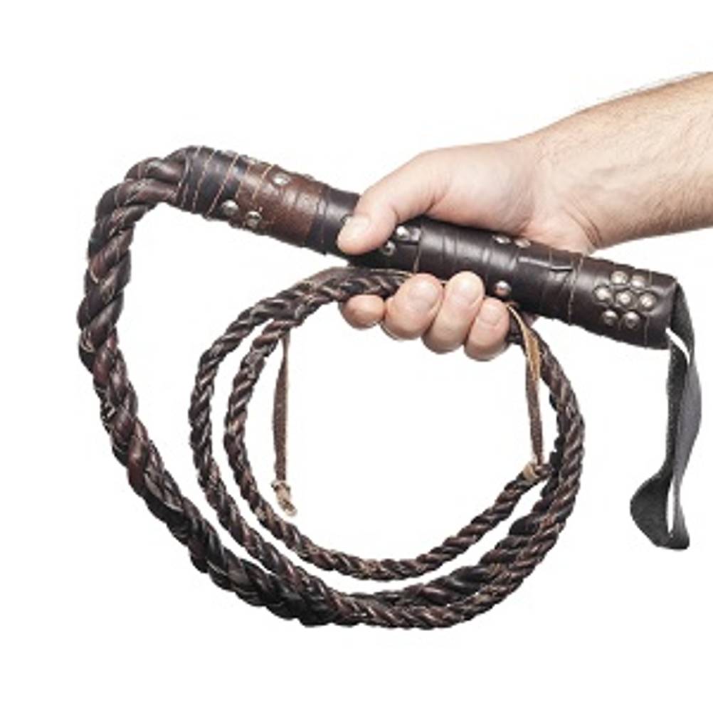 Peitsche im Test: Männerhand, die eine braune Lederpeitsche hält