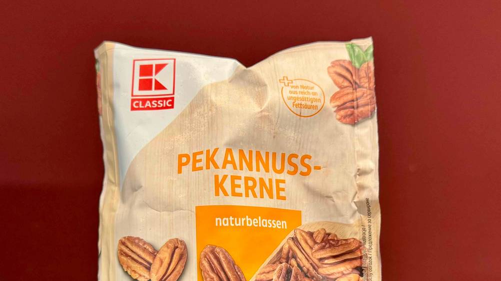Pekannüsse getestet: Nahaufnahme der Vorderseite der Verpackung mit Logo und Artikelbezeichnung.