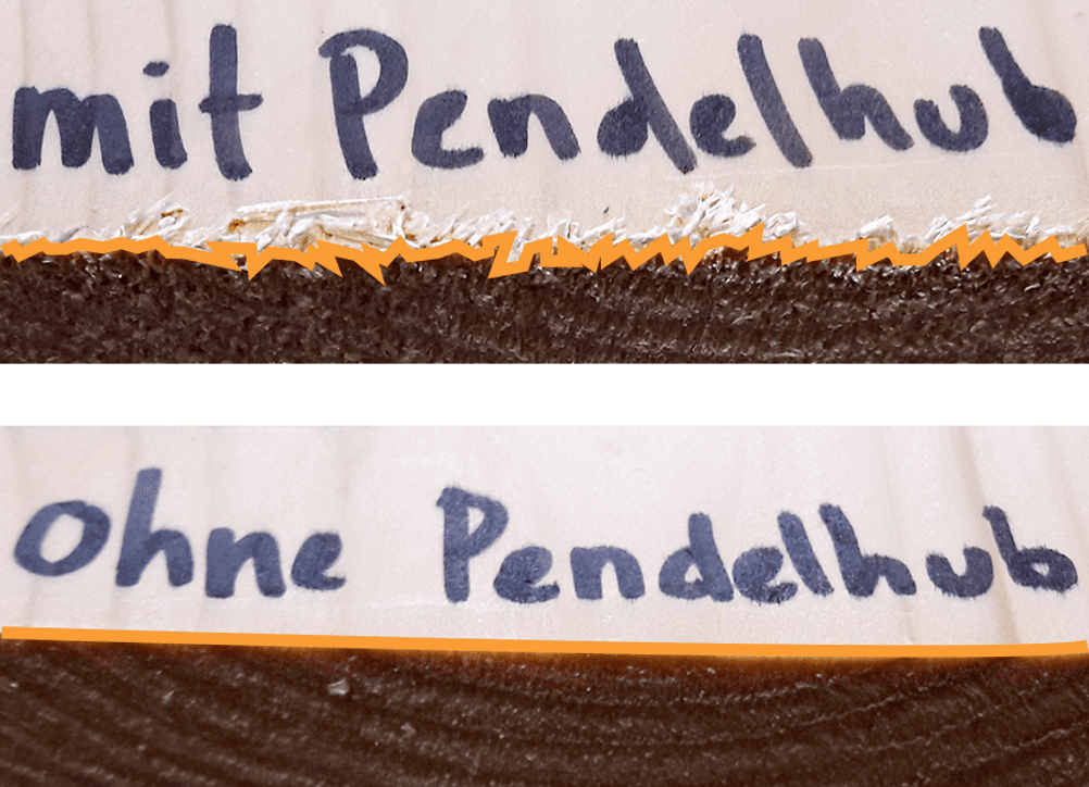 Stichsäge Pendelhub Schnittkante zerfranst und glatt