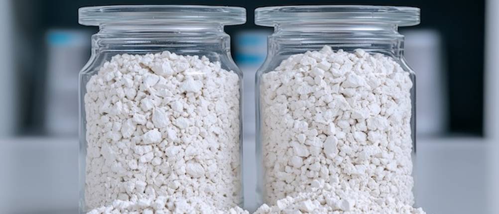 Pflanzen-Perlite-Test: Weißes Perlit in zwei Gläsern in Nahaufnahme.