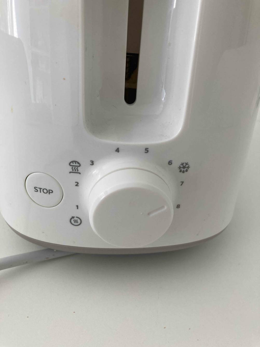 Philips-Toaster im Test: Detailansicht der Einstellung für den Bräunungsgrad.