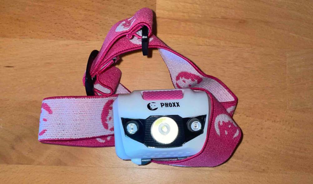 Phoxx-Stirnlampe von vorne im Test.