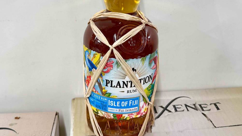 Plantation-Rum getestet: Nahaufnahme des Labels auf der Flasche.