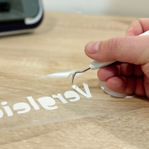 Der Testschnitt mit dem Schriftzug 