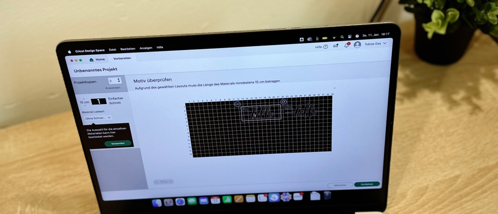 Die Software von Cricut auf einem Laptop.