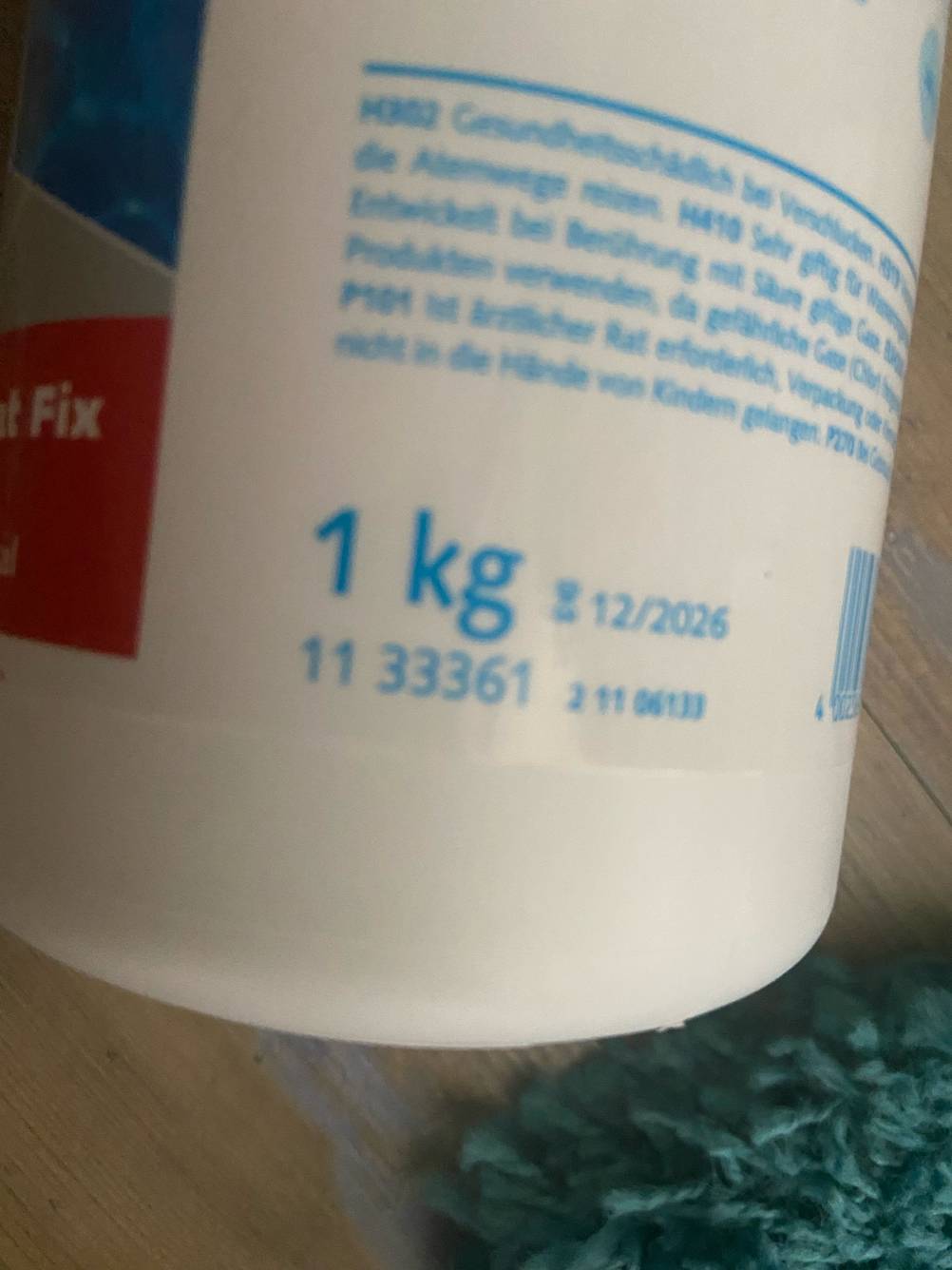 Poolsalz getestet: Nahaufnahme der Inhaltsangabe von 1 kg.