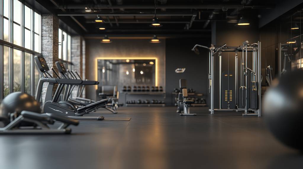 Push-Up-Board-Test: Ein Fitnesscenter mit verschiedenen Geräten. 