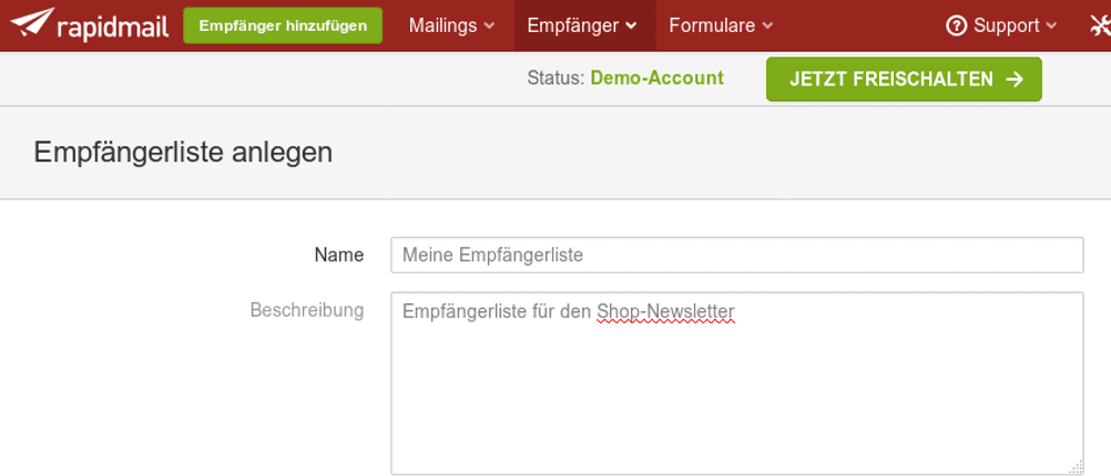 Empfängerliste Rapidmail