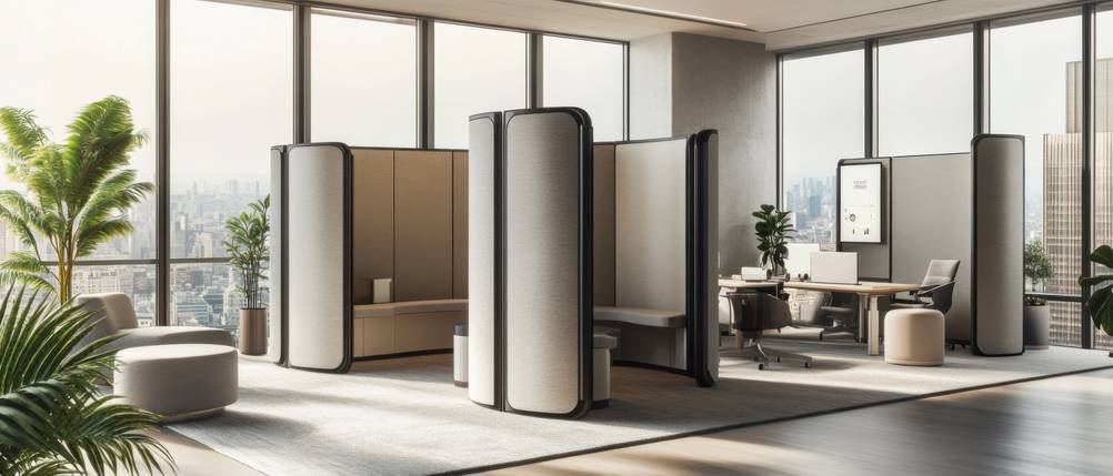 Raumtrenner-Test: Eine Bürofläche wird durch textile Trennwände unterteilt.