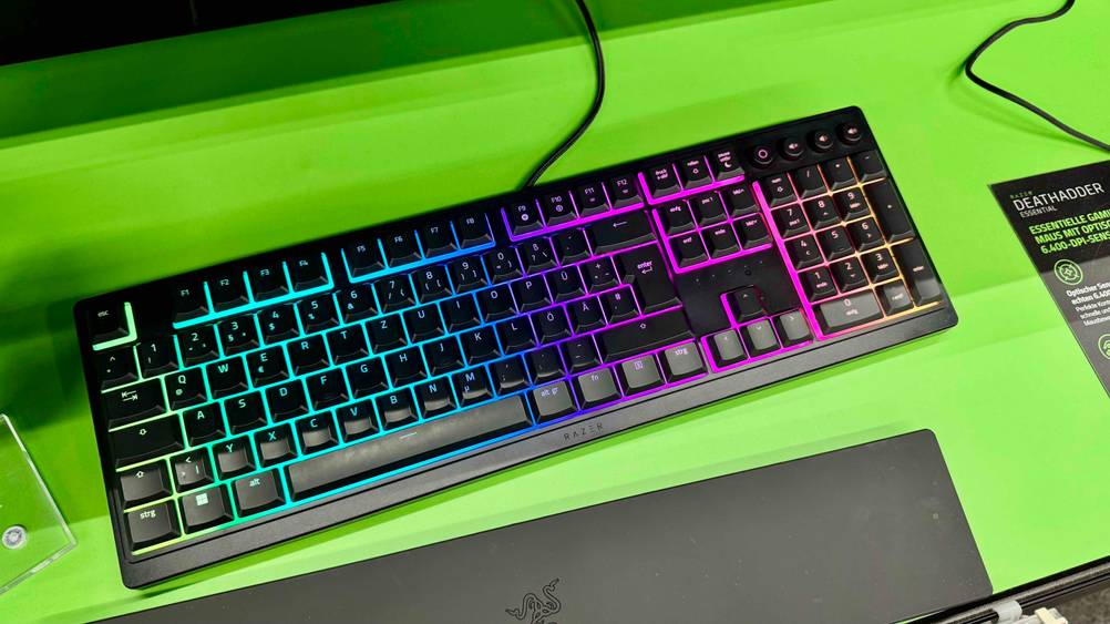 Die Razer-Tastatur im Test von oben auf einer grünen Fläche.