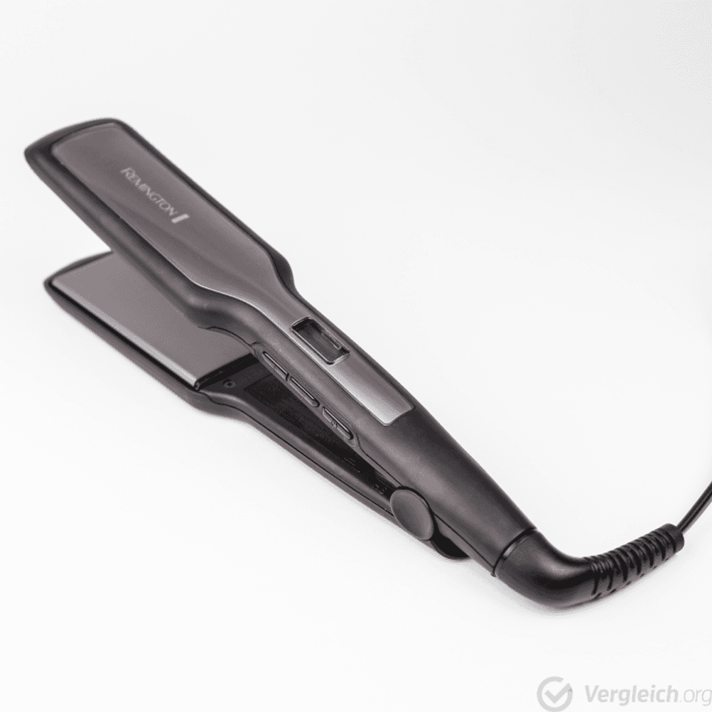 Ein graues Glätteisen von Remington im Test.