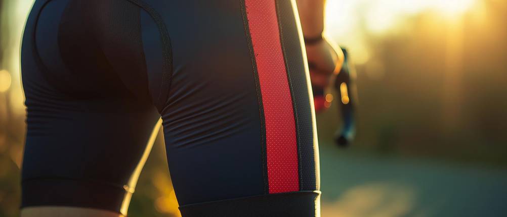 Bishorts-Herren-Test: Ein Mann sitzt in kurzer Radlerhose auf dem Fahrrad. Zu sehen sind Bündchen, die für Halt sorgen sowie rote Reflektorstreifen.