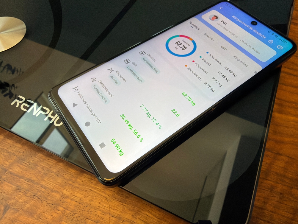 Die App der Renpho ES-CS20M zeigt Messwerte an