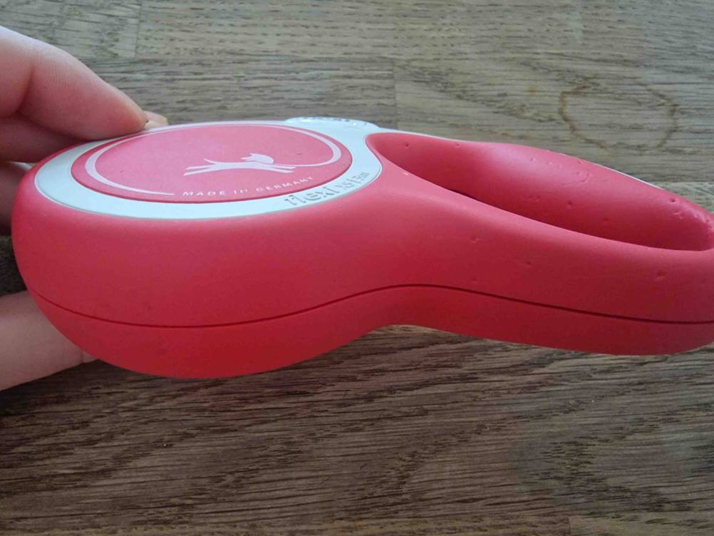 Im Test: Eine Rollleine von unten von einer Hand gehalten.