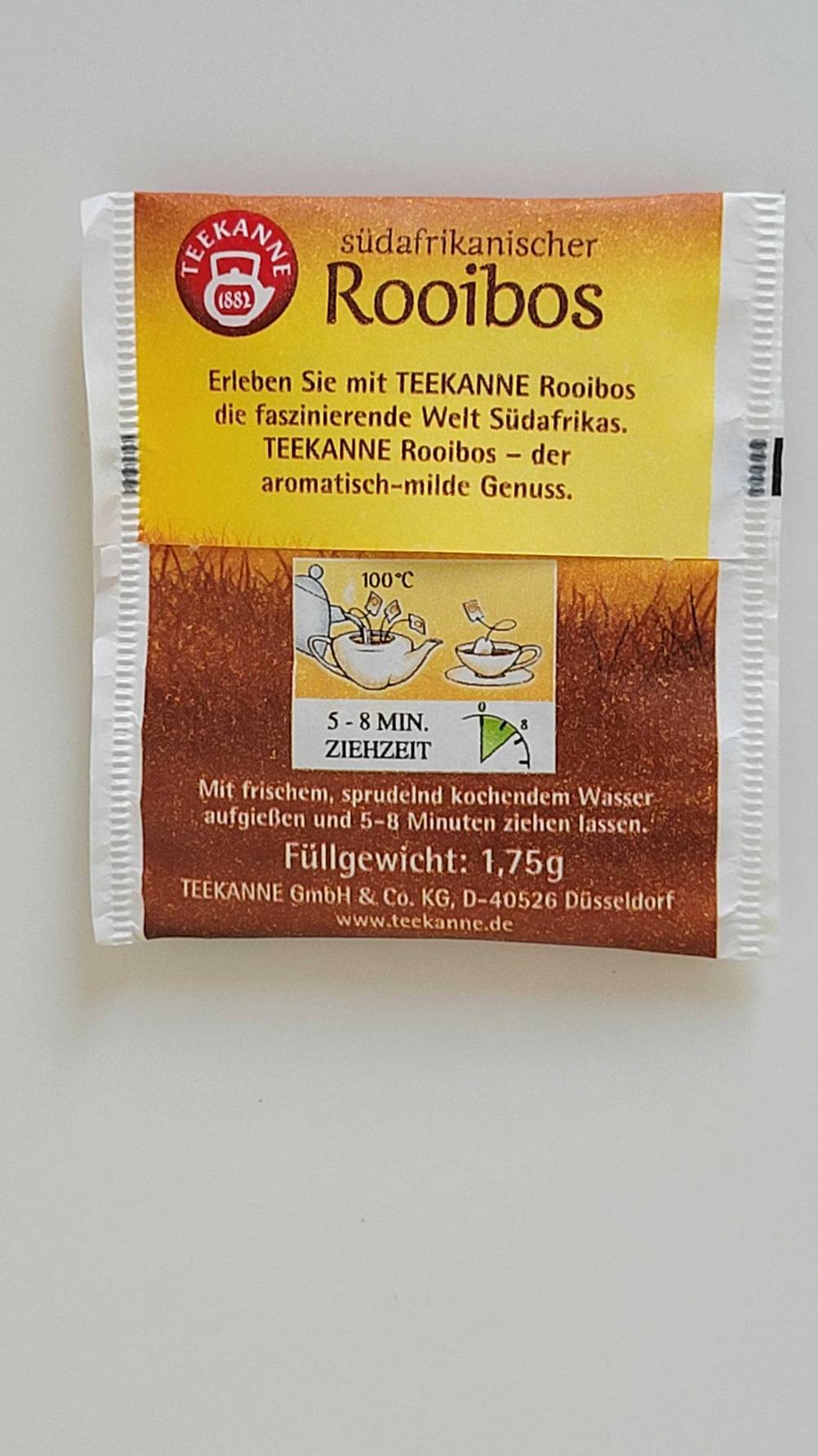 Rückseite einer Einzelpackung des getesteten Rooibos-Tees.