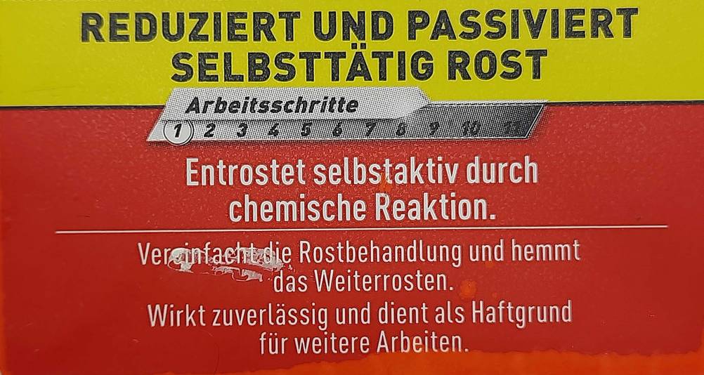 Rostumwandler im Test: Nahaufnahme der Infromationen auf der Flasche.