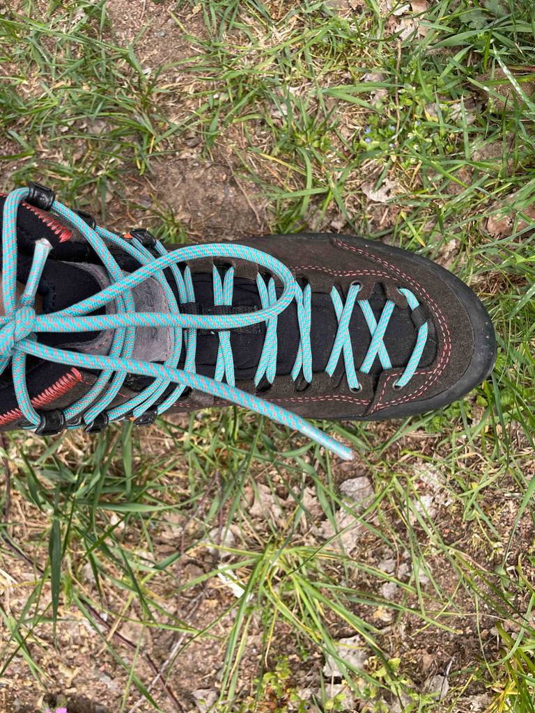 Bergschuhe für Damen im Test: Sicht von oben auf einen Salewa-Bergschuh für Damen. 