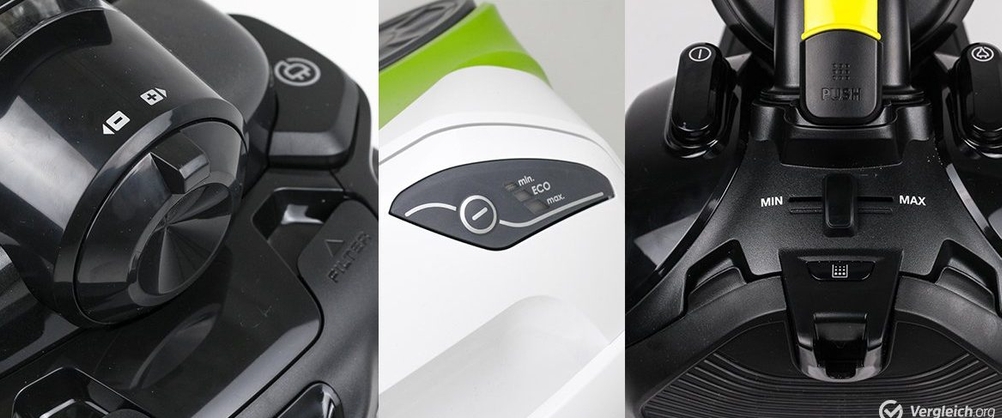 Anpassung der Saugleistung von Staubsaugern ohne Beutel in einer Bilderreihe.