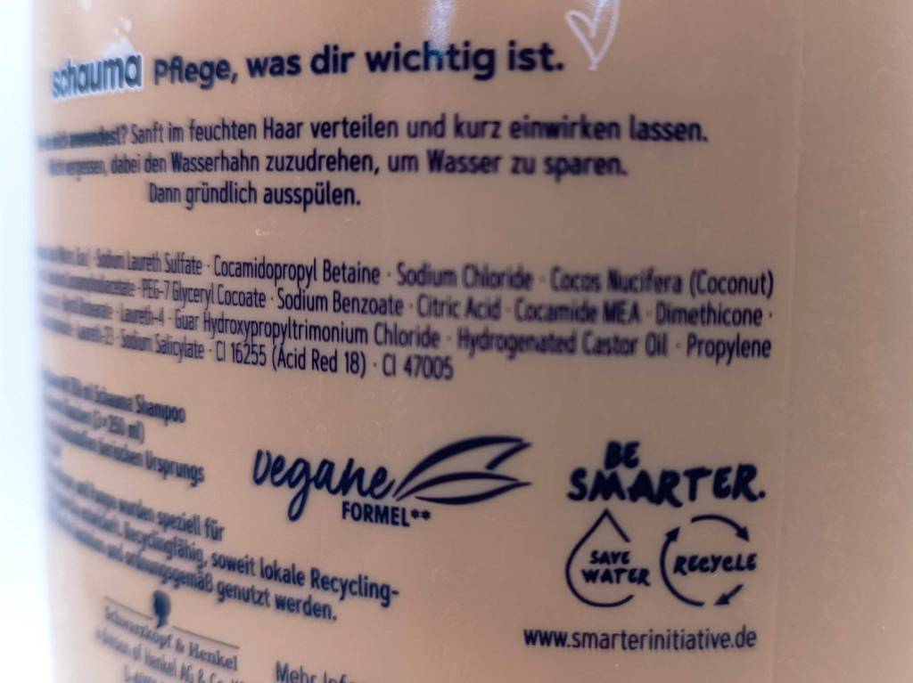Inhaltsstoffangaben von einem getesteten Schauma-Shampoo.