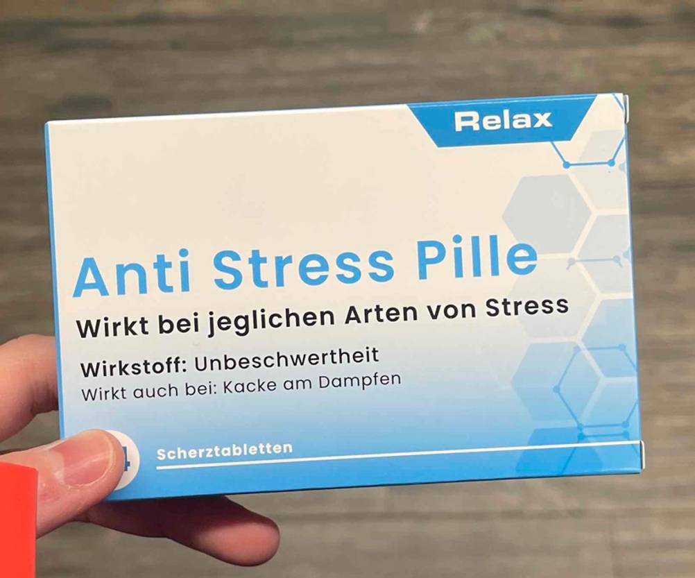 Die Vorderseite der Verpackung der getesteten Scherztabletten.