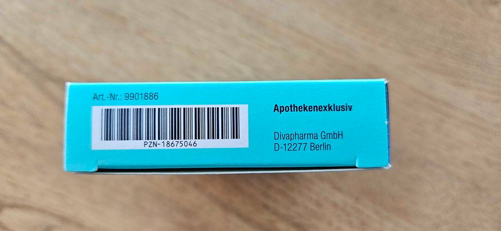 Schlafmittel-Test: Seitenansicht der Originalverpackung mit Strichcode.