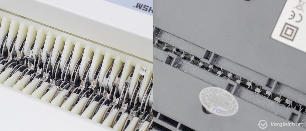 Collage zeigt zwei verschiedene Schneidewerke von Aktenvernichtern.