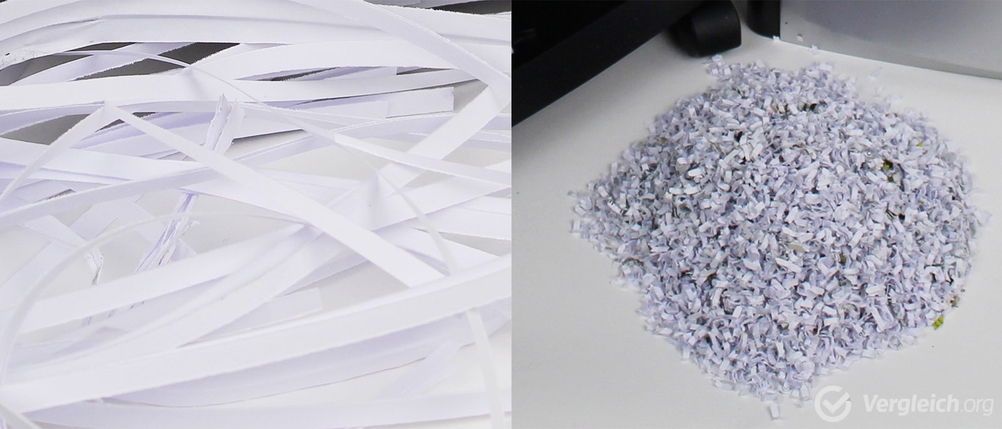 Ein Streifenschnitt sowie ein Partikelschnitt nebeneinander