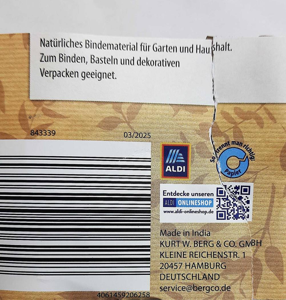 Schnur im Test: Nahaufnahme des Strichcodes auf dem Label.