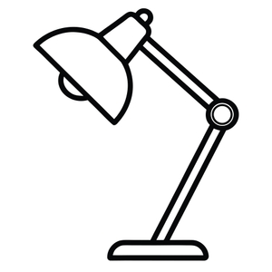 Simpler Umriss einer Schreibtischlampe auf weißem Hintergrund.