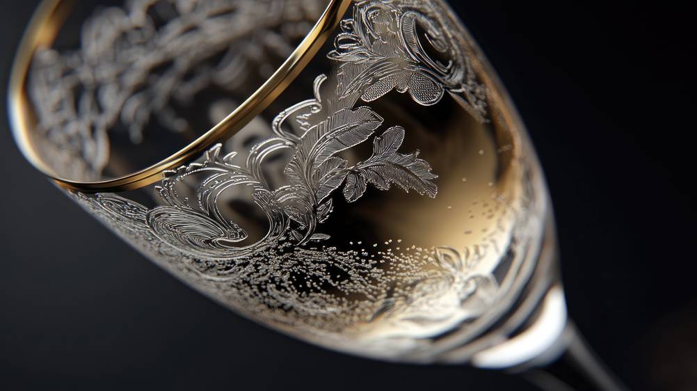 Sektgläser im Test: Ein Glas mit aufwendigen Verzierungen