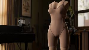Shapewear-Body-Test: Auf einer Schaufensterfigur befindet sich ein Shapewear-Body mit Beinen. 