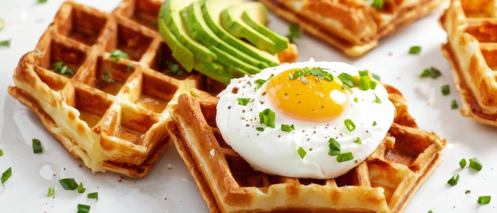 Silikon-Waffelform getestet: Waffeln mit Avocado und Ei.