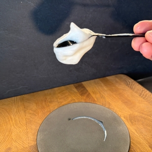 Milchschaum vom Simpletaste-Milchaufschäumer hängt an einem Löffel