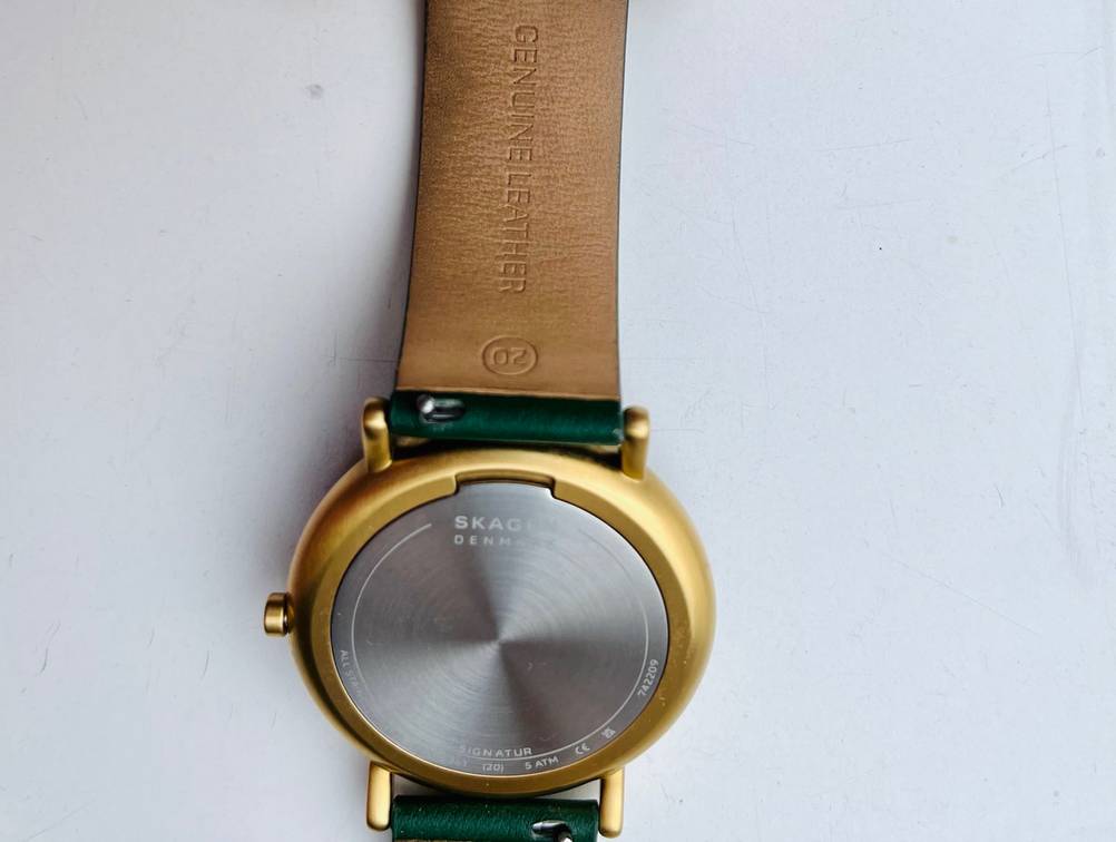 Getestet: Nahaufnahme der Verbindung zwischen Uhr und Armband einer Skagen-Uhr.