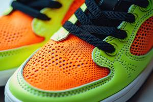 Damen-Sneaker-Test: Ein Paar Damen-Sneaker in Orange und Grün. 