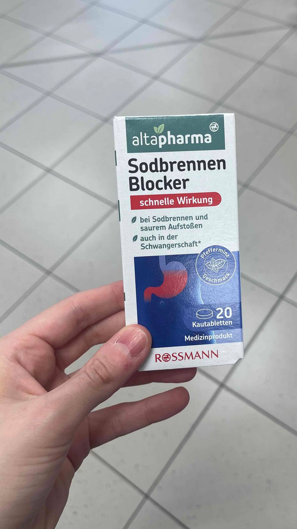 Getestet: Die Vorderseite der Verpackung der Sodbrennen-Tabletten.