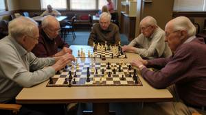 Vereinssoftware-Test: Eine Gruppe älterer Herren sitzt an einem Tisch und spielt Schach.