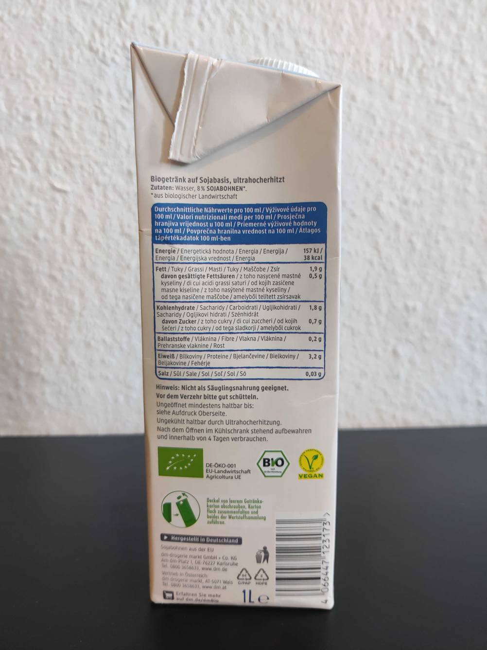 Nährwertangaben von einem getesteten Sojadrink.