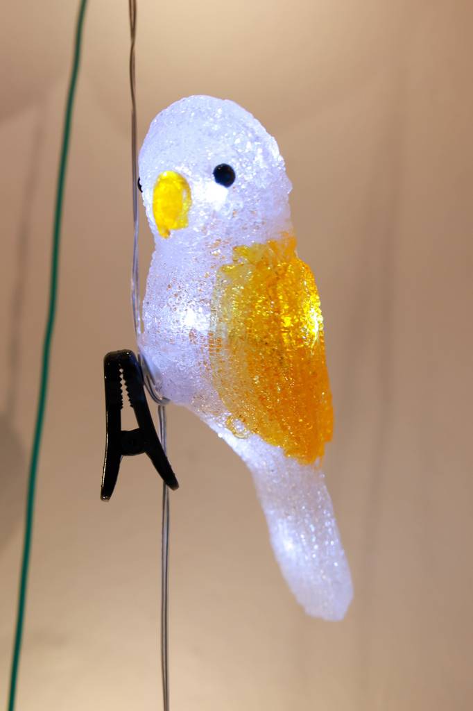 Solar-Lichterkette-Test: Vogel-Lichterkette ist beleuchtet.