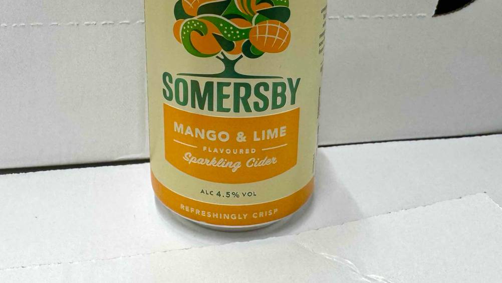 Somersby-Cider getestet: Nahaufnahme der Verpackung mit Logo und Artikelbezeichnung.
