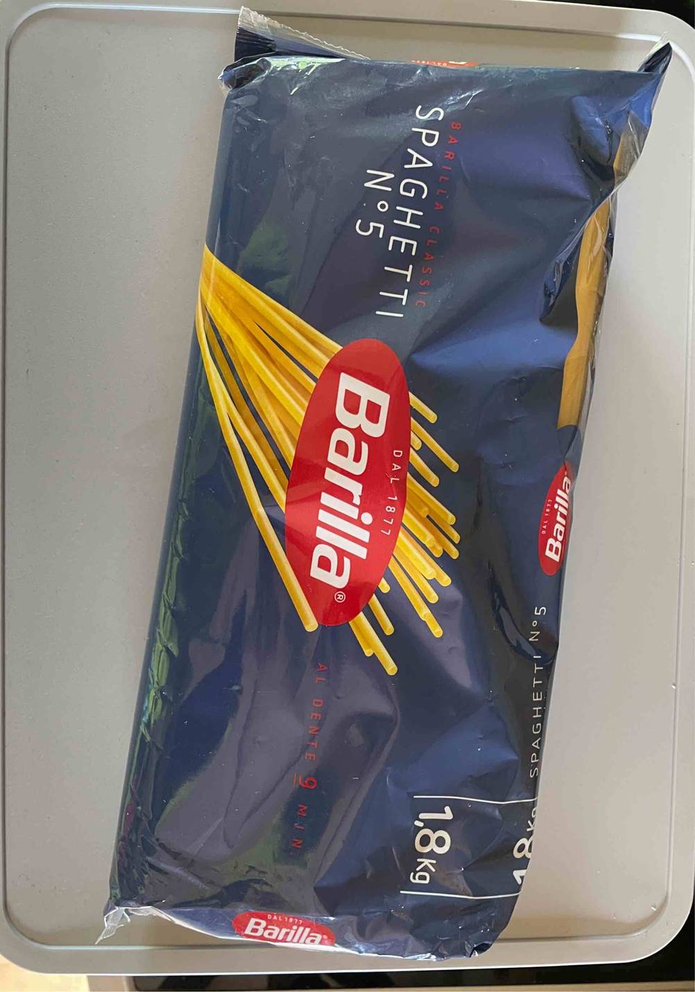 Getestete Barilla-Spaghetti befindet sich in einer Kunststoffverpackung. 
