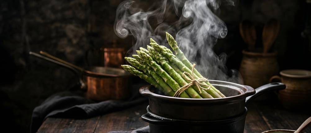 Grüner Spargel im Topf