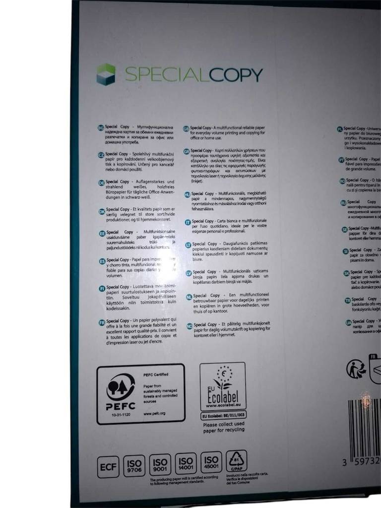 Ansicht der Rückseite einer 500-Blatt-Packung des Druckerpapiers 80 g im Test.