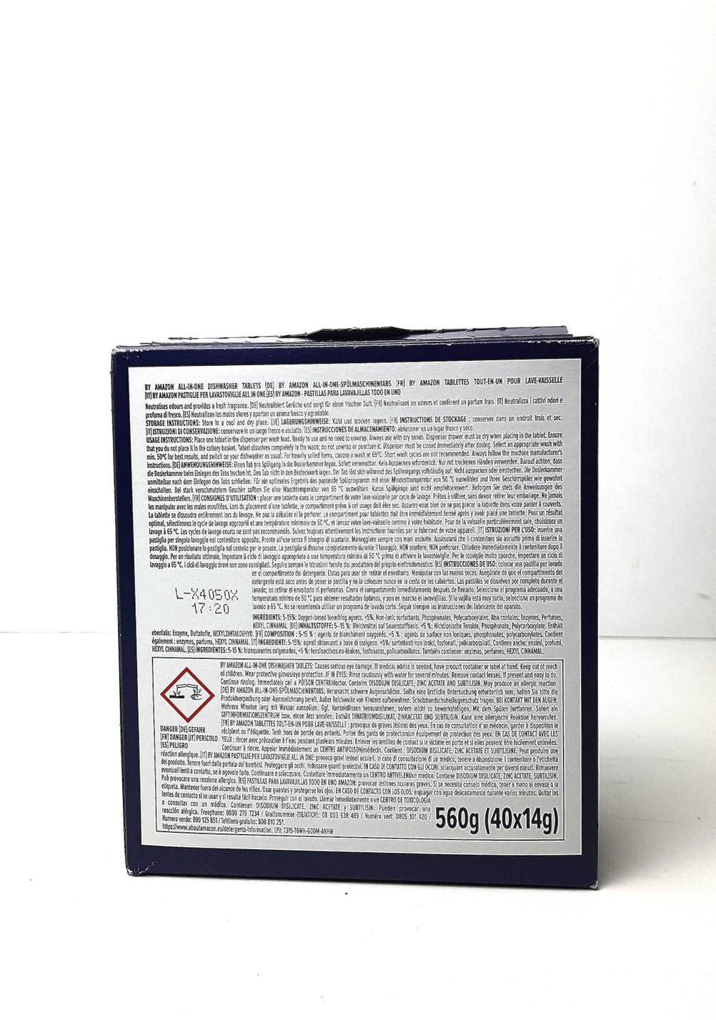 Rückseite der Verpackung der getesteten Spülmaschinentabs ohne Plastik.